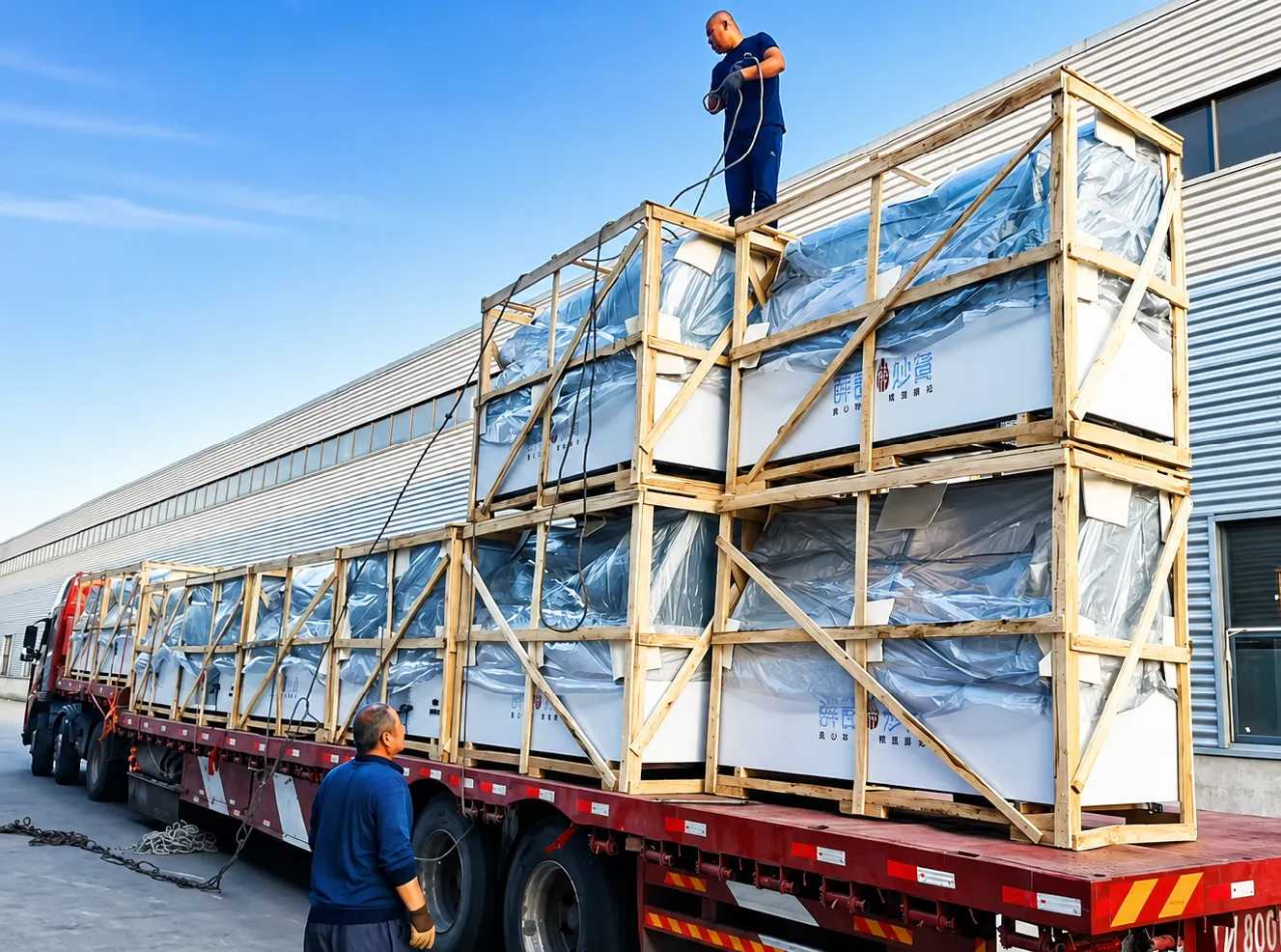 Crated Raxlyn refrigeration equipment loaded for export